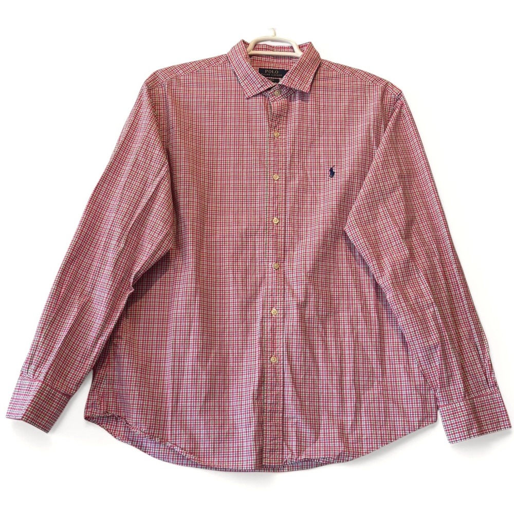 Polo Ralph Lauren Mens XXL Slim Fit Plaid Button Down Shirt Pink Green Blue